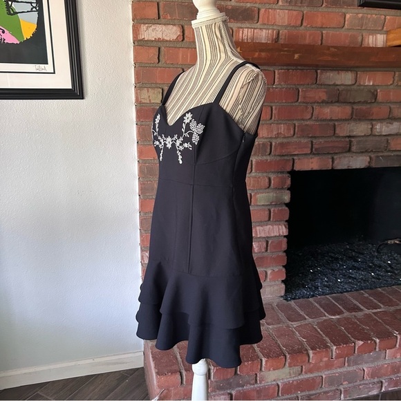 Cinq a Sept Dara Bustier Floral Embroidered Mini Dress in Navy Blue Sz 12 - Picture 7 of 10